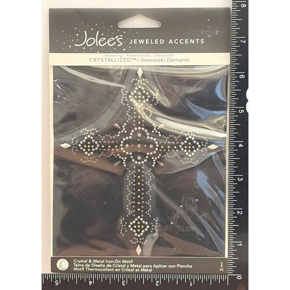 JOLEES JEWELED ACCENTS 56-40064 CROSS CRYSTAL & METAL IRON ON  WITH SWAROVSKI - Picture 2 of 4